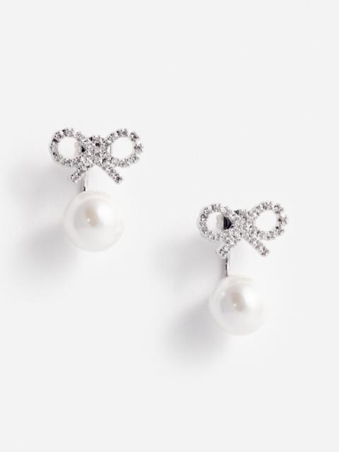 Crystal Bow Pearl Jacket Earrings