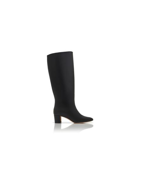 Black Calf Leather Knee High Boots