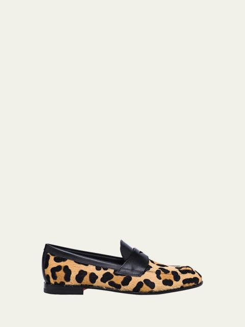 Facile Leather Leopard Penny Loafers
