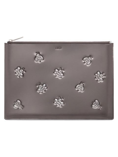 Dior x Kaws Pouch Calfskin Bee Print Silver
