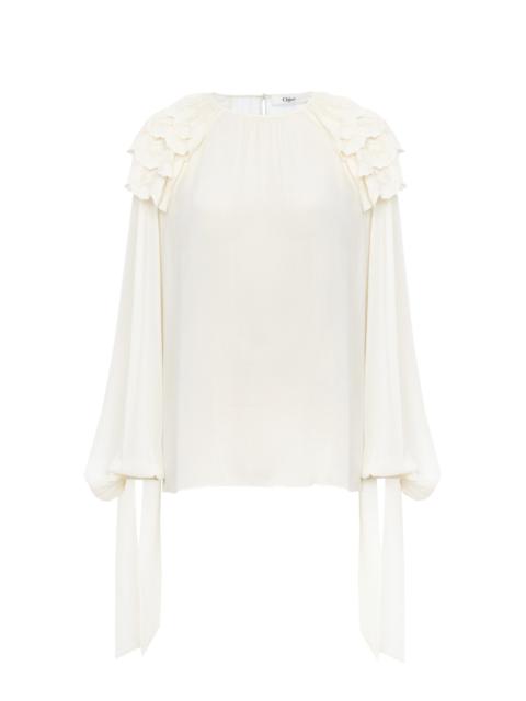 GATHERED RUFFLE TOP IN SILK GEORGETTE