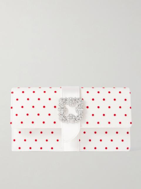 Capri satin-trimmed crystal-embellished embroidered mesh clutch White