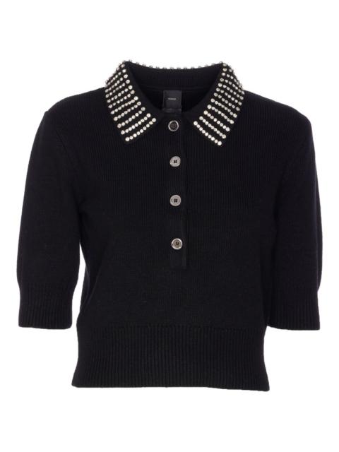 crystal-collar half-zip cropped sweater