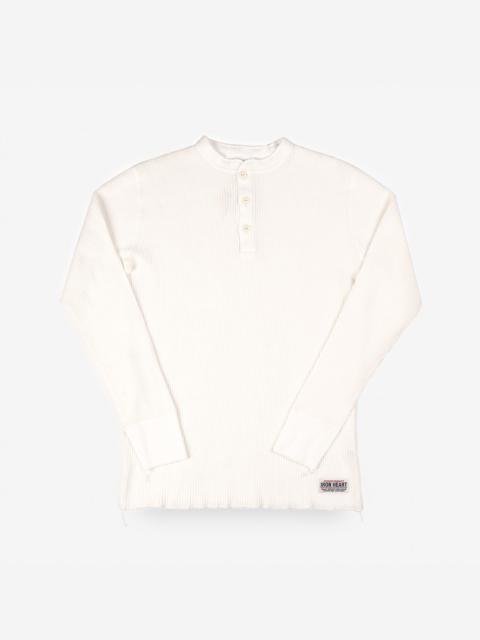 WAFFLE KNIT LONG SLEEVED THERMAL HENLEY - WHITE