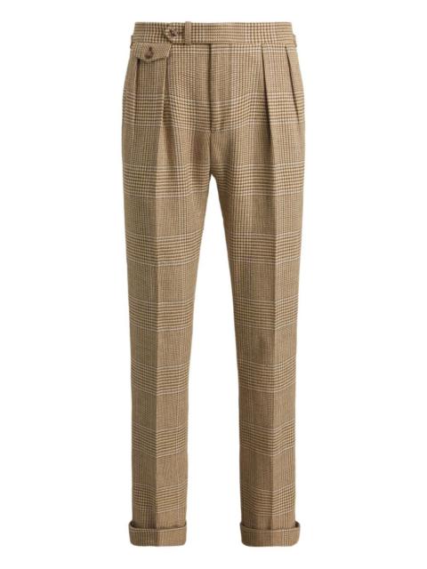 double-pleated plaid trousers