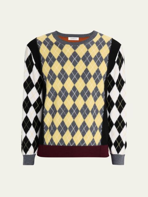Men's Merino Wool Color-Block Argyle Crewneck Sweater