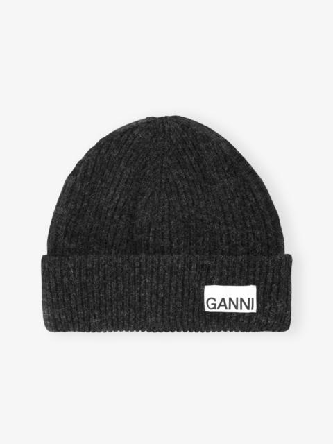DARK GREY FITTED WOOL RIB KNIT BEANIE
