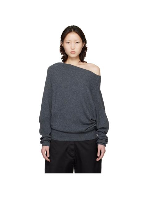 Gray Merino Wool Off-Shoulder Sweater