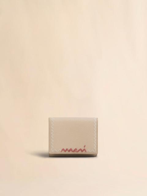 BEIGE LEATHER TRIFOLD WALLET WITH MARNI SYMBOL LOGO