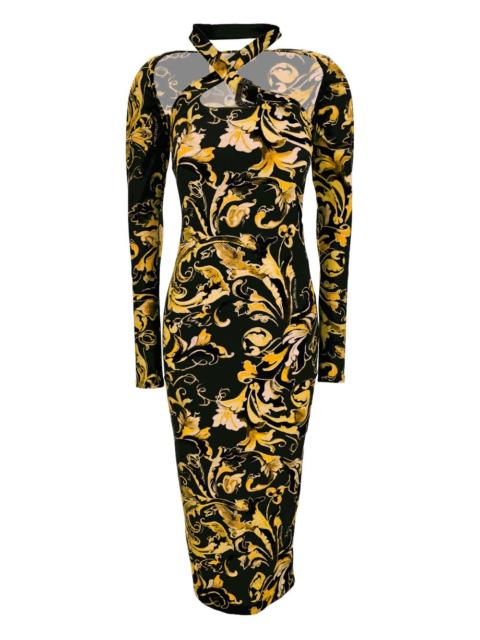 Barocco-print long-sleeve midi dress