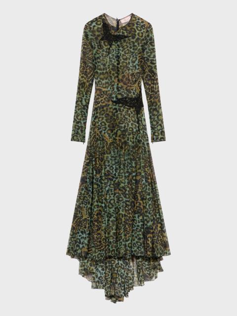 JERSEY PRINT DRESS WITH MACRAMÉ EMBROIDERY