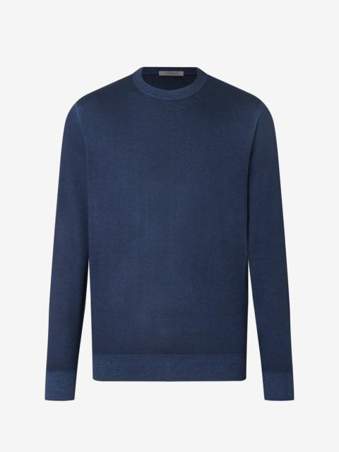 Blue crew neck pure wool knitwear
