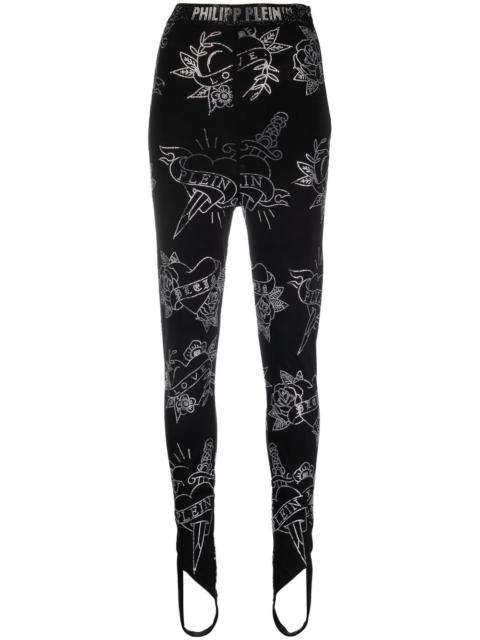 Love-print stirrup leggings