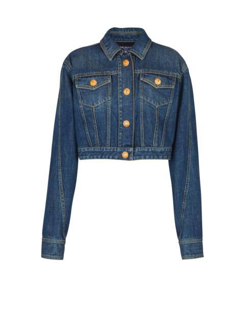 Cropped faded denim jacket