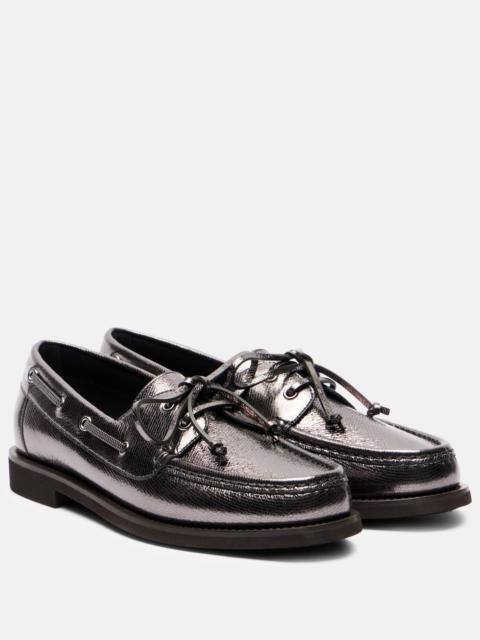 Monili metallic leather boat shoes