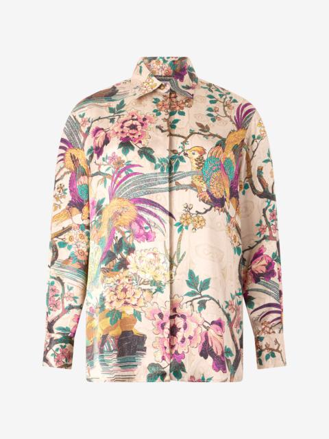 Silk Shirt with Floral and Pheasant Print