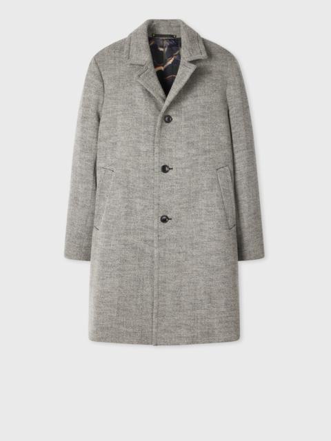 Grey Tumbled Herringbone Wool-Blend Overcoat