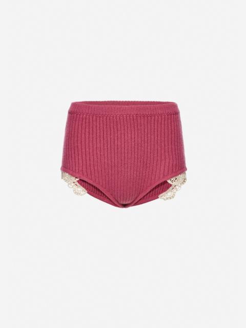 Cashmere crochet-trim shorts in pink