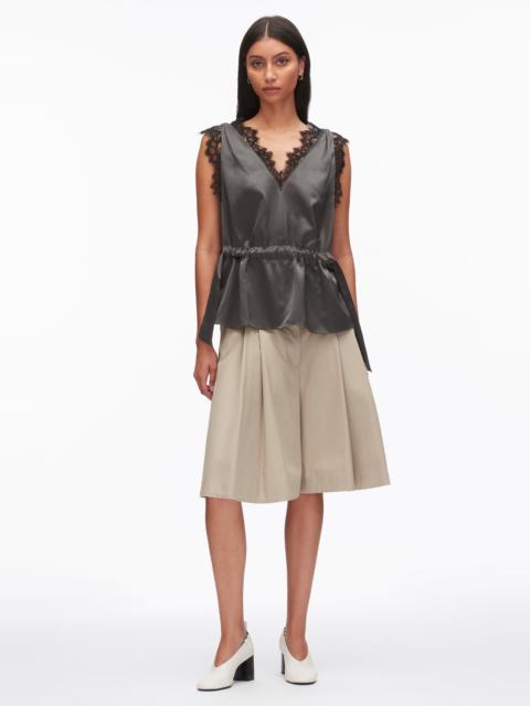 Sleeveless Satin V-Neck with Lace Trim