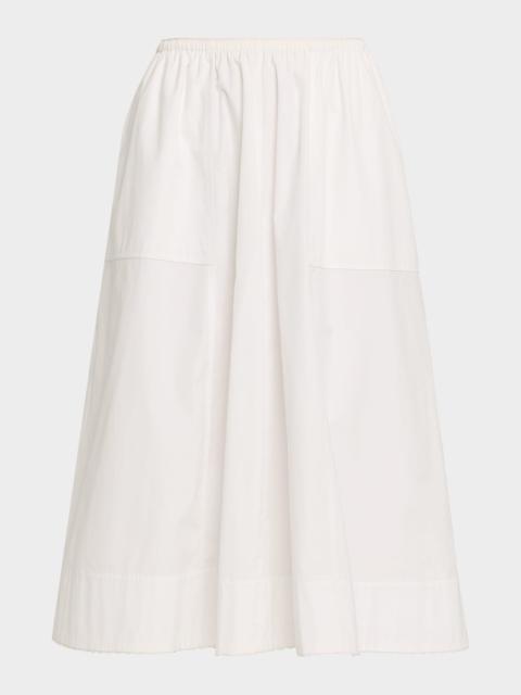 Scallop-Trim Poplin Midi Skirt