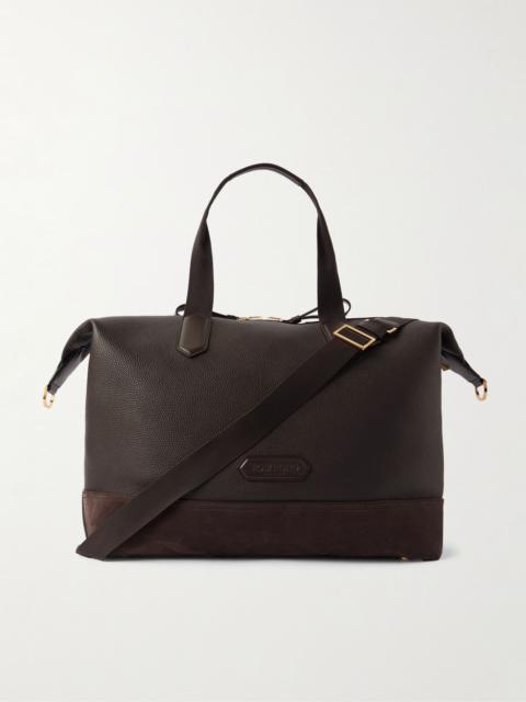 Suede-Trimmed Full-Grain Leather Weekend Bag Brown