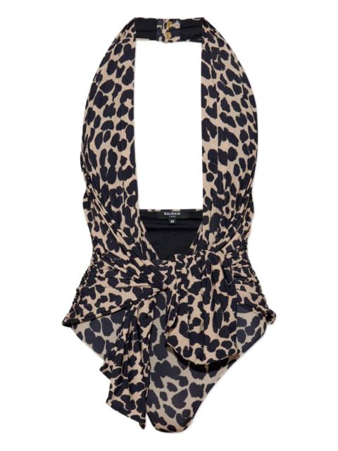 halter-neck leopard-print swimsuit