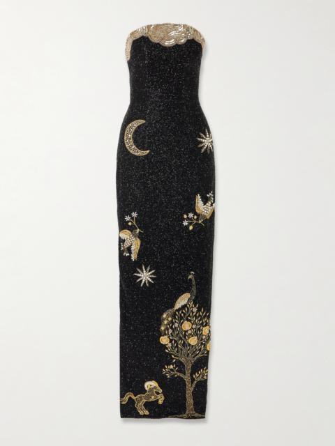 Seraphina Strapless Embroidered Beaded Stretch-satin Gown