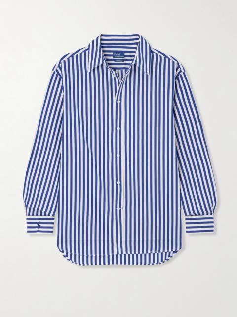Embroidered Striped Cotton-poplin Shirt