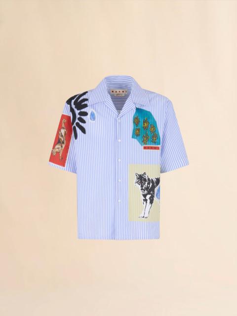 LIGHT BLUE STRIPED POPLIN BOWLING SHIRT