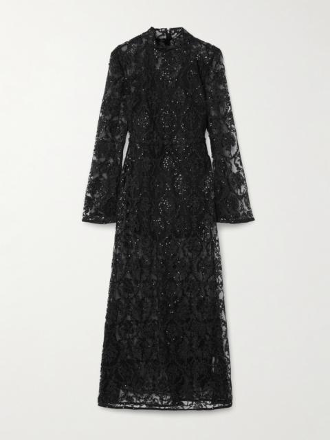 Arcilla Paramo Embellished Embroidered Tulle Maxi Dress