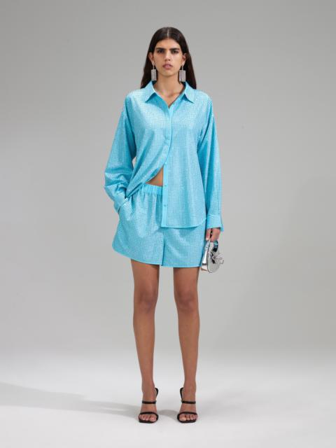 Blue Rhinestone Taffeta Oversized Shirt