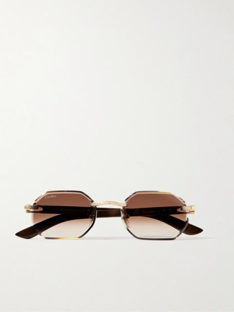 Octagon-frame Gold-tone And Wood Sunglasses