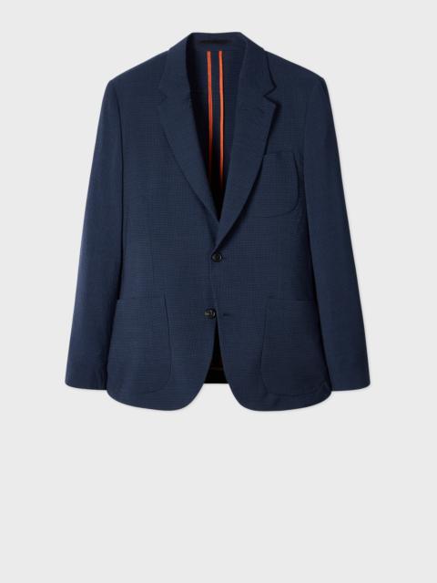 Navy Stretch-Wool Seersucker Check Blazer