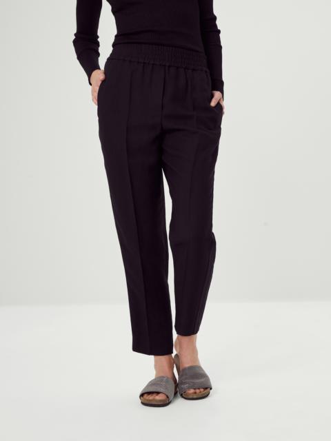 Viscose and linen fluid twill baggy pull-on trousers