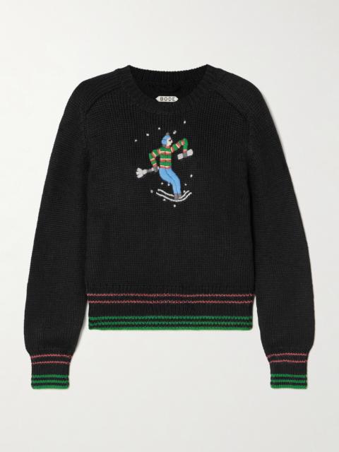 Ski Run Cropped Embroidered Striped Alpaca Sweater