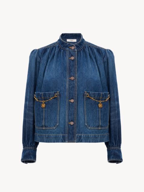 HIGH-NECK GATHERED JACKET IN DENIM