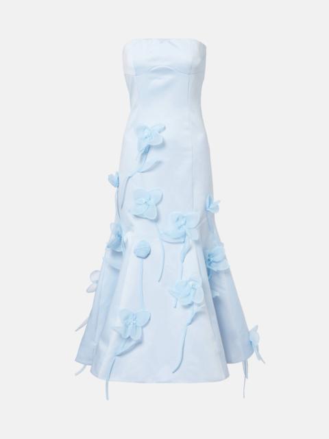 Floral-appliqué strapless gown