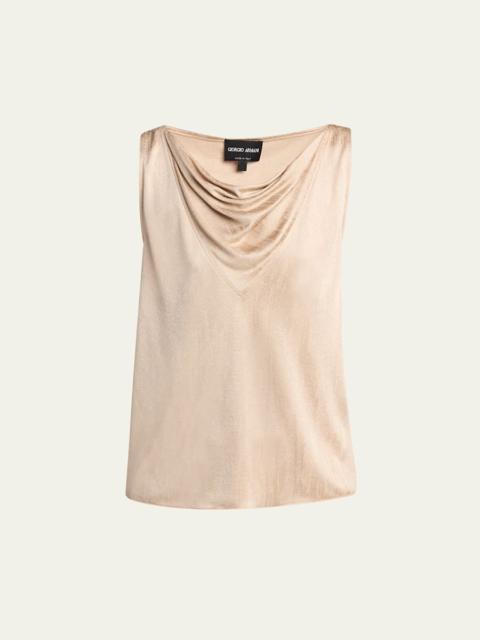 Cowl-Neck Metallic Jersey Top