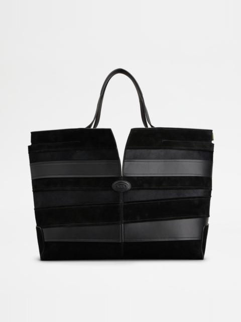 TOD'S DI BAG FOLIO IN SMOOTH LEATHER AND SUEDE MEDIUM - BLACK