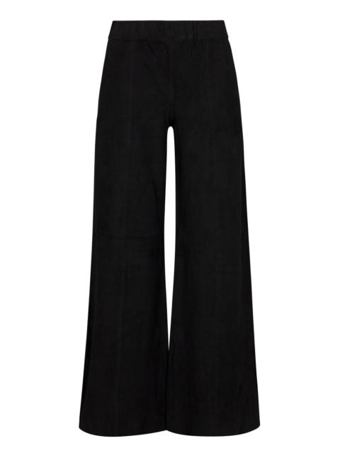 BLACK SUEDE WIDE LEG TROUSERS