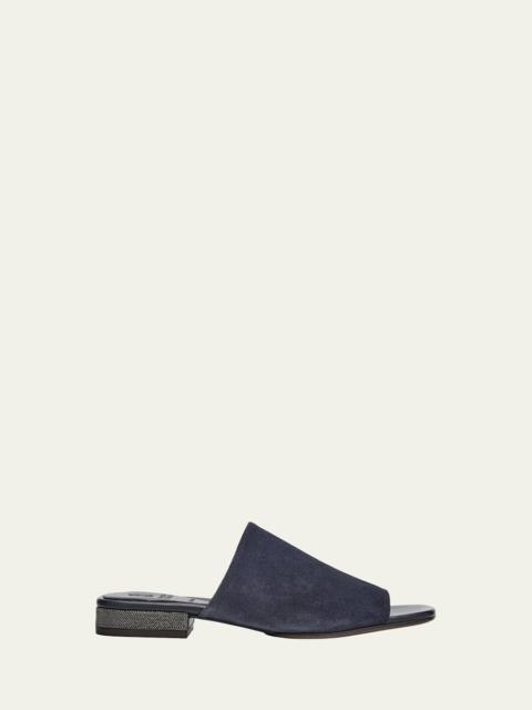 Suede Slide Sandals with Monili Heel