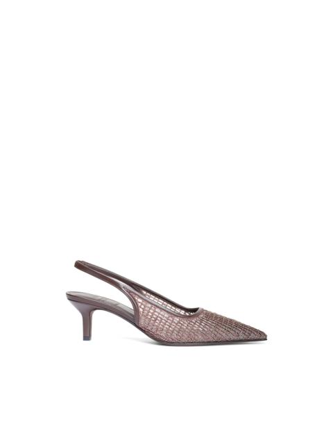 Monili-embellished mesh pumps