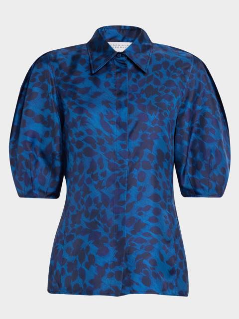Sansi Leaf-Print Silk Twill Top