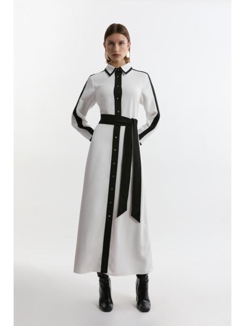 Colour Block Twill Woven Belted Midi Shirt Dress