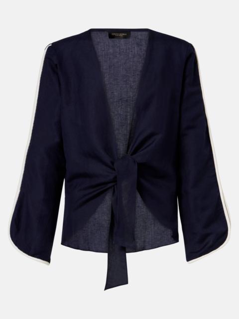 Bicolor linen-blend top