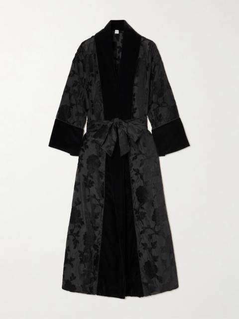 Porzia Velvet-trimmed Fil Coupé Satin Robe