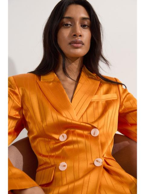 Premium Satin Pinstripe Tuxedo Oversized Tailored Blazer