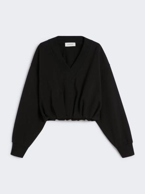 V-neck crop sweatshirt - BLACK