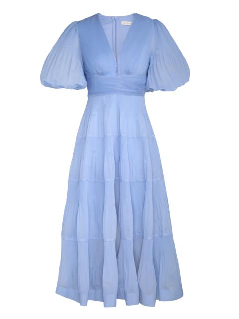 zimmermann pleated long sleeve midi dress Zimmermann Pleated Long-Sleeve Striped Midi Dress