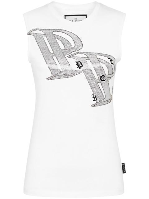 crystal-embellished logo-print tank top